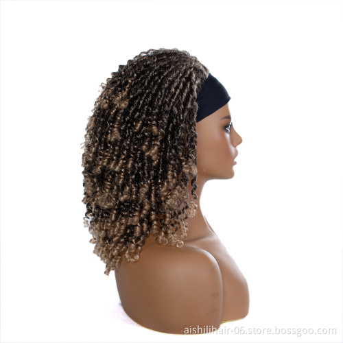 Wholesale shoulder length ombre brown heat resistant fiber afro twist curly headband wig for black women
